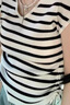 浪莎條紋短袖T恤女夏季新款顯瘦V領(lǐng)抽繩上衣簡(jiǎn)約時(shí)尚冰絲針織衫 曬單實(shí)拍圖