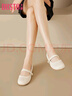 大東淺口鞋女2026春季新款甜美風(fēng)低跟方跟單鞋魔術(shù)貼圓頭女鞋1720 米色 37 曬單實(shí)拍圖