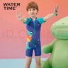WATERTIME/水川 兒童泳衣男童泳褲泡溫泉短袖平角連體卡通游泳衣深藍12 曬單實(shí)拍圖