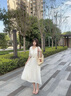 香影度假風波西米亞白色連衣裙女2025夏裝新款含亞麻收腰v領裙子 米白 S 155/80A/85-95斤 曬單實拍圖