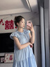 革曼孕婦連衣裙夏季2025新款孕媽穿搭法式飛飛袖短裙夏季孕婦裙子 藍(lán)色連衣裙 XL 曬單實(shí)拍圖