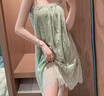 JIOESC睡衣女夏款2025年新款睡裙蕾絲吊帶蕾絲內(nèi)衣可外穿性感睡衣女 綠色網(wǎng)紗裙 睡裙+T褲 均碼 【建議80-130斤】 曬單實(shí)拍圖