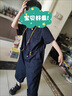 G.DUCKKIDS兒童工裝連體衣2025夏季寶寶衣服短袖夏裝中小童男女寶連身衣時尚 藏青色連體漁夫褲 36cm 120 碼建議身高 110-120 曬單實拍圖