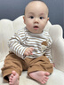 幼歌（YOUGE）嬰幼兒秋季新款萌趣柔軟長(zhǎng)袖T恤寶寶純棉元?dú)獯虻咨莱笨ㄆ錀l紋(66-90肩開扣)73 cm 曬單實(shí)拍圖