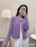 歌芭杉（GEBASHAN）品牌女裝法式小香風(fēng)薰衣草紫色軟糯毛衣秋冬慵懶別致針織開(kāi)衫外套 紫色 L 110-120斤 曬單實(shí)拍圖