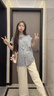 朗茵孕婦夏裝套裝2025新款夏季短袖格子上衣闊腿褲兩件套孕媽穿搭 藍色格子襯衣+花邊褲套裝 XL建議130-145斤 曬單實拍圖