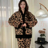豹紋睡衣女秋冬加厚保暖紐扣開(kāi)衫長(cháng)袖長(cháng)褲家居服套裝 淺棕豹紋（紐扣） L 100-120斤 曬單實(shí)拍圖