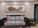 伯莎丹頓（BERTHA DENTON） 富貴花開客廳蘇繡掛畫金色牡丹花沙發(fā)背景墻壁畫新中式刺繡裝飾 85x205厘米橫幅 曬單實拍圖