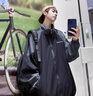 百鵲亭（BAIQUETING）秋冬套裝男美式撞色夾克痞帥潮牌高級感外套穿搭工裝褲三件套衣服 外套黑+長(cháng)袖白+工裝褲黑【三件套 】 XL  高品質(zhì) 曬單實(shí)拍圖