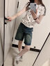 冶芷滿印星星織帶插肩袖T恤女夏季美式復(fù)古y2k修身短款短袖 滿印星星T恤白黑色 L 曬單實(shí)拍圖