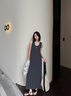 對白復古U領無袖針織連衣裙女2025秋季新款垂感百搭顯瘦背心長裙 深灰色 S 曬單實拍圖