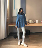 螺紋灰色打底褲女2025新款外穿春秋款長褲高腰秋褲提臀顯瘦小腳褲 淺灰色 【磨毛款】 L 【建議：80-125斤】 曬單實拍圖