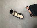 CFCW品牌單鞋女高跟鞋女涼鞋女真皮平底涼鞋女低跟軟底女鞋一字扣帶 黑色 34 曬單實(shí)拍圖