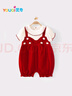 優(yōu)奇嬰兒衣服女寶寶夏季超薄短袖連體衣女童薄款百天紅色喜慶周歲禮服 曬單實拍圖