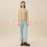 哥弟真的好（GIRDEAR）女裝馬鞍肩高領(lǐng)拼色提花純羊毛針織衫女A301097 燕麥 L (4碼) 曬單實(shí)拍圖