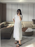Sellynear孕婦裙子夏季新款時(shí)尚法式穿搭慵懶手工壓褶輕盈連衣裙 優(yōu)雅白 S 曬單實(shí)拍圖