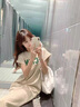 妤遇（YUUZYUUS）品牌女裝短袖連衣裙女2025夏季新款韓版寬松顯瘦休閑圓領(lǐng)字母印花 米白色 M 曬單實(shí)拍圖