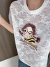 風(fēng)采兔 胖mm歐貨洋氣甜美減齡蕾絲短袖T恤女2025夏新款薄款高級潮牌上衣 白色 M 曬單實(shí)拍圖