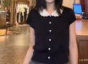 西町村屋（SETIROM）西町村屋學院少女娃娃領(lǐng)針織衫女夏季新款氣質(zhì)短袖小衫XAAB10300 藏青 均碼 曬單實拍圖