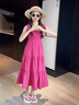 皮爾卡丹（pierre cardin）女童連衣裙夏裝2024新款洋氣女大童薄款吊帶裙兒童海邊度假長(zhǎng)裙子 玫紅 140cm 曬單實(shí)拍圖