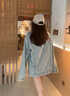 莜仙格2025年新款美式高街oversize工裝水洗做舊破洞牛仔外套女春秋夾克 牛仔外套 L 建議 105-115斤 曬單實(shí)拍圖