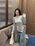 Teenie Weenie小熊女裝T恤2025秋季新款時(shí)髦拼接收腰設計長(cháng)袖上衣 灰色 S 曬單實(shí)拍圖