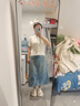 茵曼（INMAN）薄款法式彩虹條針織衫2025夏季女裝新款通勤短袖套頭衫上衣 彩虹藍(lán) S 曬單實(shí)拍圖