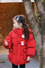 班喜迪女童棉服冬裝2025新款兒童加絨夾棉新年外套寶寶拜年服棉襖衣冬季 紅色 100 cm 曬單實(shí)拍圖