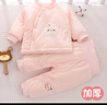 小三月男女寶寶夾棉衣服冬季嬰兒加厚分體兩件套裝棉衣棉褲冬裝棉服外穿 A107套裝小兔粉 73碼，建議14-18斤 曬單實拍圖