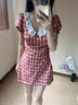 UNIFREE【25年夏款】美式復(fù)古學(xué)院風(fēng)時(shí)髦花邊領(lǐng)收腰格子連衣裙 紅色 XL 曬單實(shí)拍圖