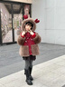 G.DUCKKIDS小黃鴨女童加絨呢大衣冬裝女孩紅色新年外套拜年服國風(fēng)皮草棉衣 紅色 120 cm 曬單實(shí)拍圖