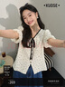闊色（kuose）杏色波點(diǎn)襯衫氣質(zhì)小衫2025夏季新款女娃娃衫設計感短款上衣 杏色 L 曬單實(shí)拍圖