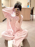 韓姿朵HelloKitty凱蒂貓粉色格子睡衣女春秋純棉長(cháng)袖甜美可愛(ài)卡通家居服 C4599 M 曬單實(shí)拍圖