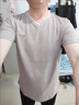 花花公子（PLAYBOY）短袖t恤男v領(lǐng)夏季純色韓版休閑冰絲男士上衣百搭潮牌打底衫短袖男 卡其 XL 曬單實拍圖