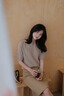 佐敘短袖t恤女2025夏季新款圓領寬松顯瘦遮肚減齡上衣打底 短袖亞麻色 亞麻色 均碼 （120斤內(nèi)） 曬單實拍圖