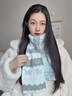 麓格立圍巾女雙面貓咪軟糯冬季韓版百搭感保暖流蘇大披肩純色圍脖韓系潮 藍白貓咪圍巾 曬單實(shí)拍圖