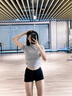 嘉麗薇半高領(lǐng)t恤女短袖夏季正肩小個子短款修身褶皺打底高腰露臍上衣 深灰色 L 曬單實拍圖