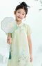 迪士尼（Disney）迪士尼女童連衣裙夏季薄款國風(fēng)漢服甜美可愛(ài)中國風(fēng)女孩古裝旗袍 【國畫(huà)盤(pán)扣連衣裙】純色綠 150 150cm 曬單實(shí)拍圖