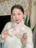 珩昀純色毛毛女冬季護頸圍脖韓版可愛(ài)學(xué)生仿獺兔毛絨加厚保暖交叉圍巾 【純色環(huán)扣款】米色 曬單實(shí)拍圖