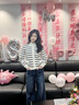 納維凱爾（Navigare）女童毛衣秋季兒童毛衣中大童毛衫百搭外套舒適小香條紋黑白條165 曬單實拍圖