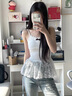 沂歆夏季吊帶女背心帶胸墊可外穿內(nèi)搭洋氣純欲蕾絲2025新款打底上衣 【白色】蝴蝶結(jié)蕾絲下擺吊帶 均碼 【建議體重約80-125斤】 曬單實拍圖