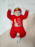 迪士尼（Disney）嬰兒連體衣夏季滿(mǎn)月一百天周歲寶寶衣服男孩紅色百日宴棉女套裝 長(cháng)袖大紅套頭茁壯成長(cháng) 不含帽子 73cm (13-17斤內) 曬單實(shí)拍圖