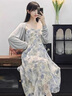 蕓蕁裙子女夏季2025新款蕓蕁法式復(fù)古扎染碎花吊帶裙套裝女夏氣質(zhì)收腰 水墨印花吊帶連衣裙單件/無(wú)腰帶 M (建議90-105斤) 曬單實(shí)拍圖