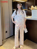 古今（GUJIN）春夏新品性感甜美冰絲睡衣女三件套短長(zhǎng)袖睡褲仿真絲家居服套裝L 曬單實(shí)拍圖