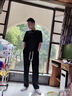 曼迪尚冰絲運(yùn)動(dòng)套裝男士夏季薄款休閑長(zhǎng)褲子短袖t恤ins速干垂感衣服一套 黑色 2XL 曬單實(shí)拍圖