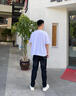 雅鹿牛仔褲男款2024新款春秋季美式高街潮牌潮流闊腿直筒寬松微喇褲子 淺藍(lán)色 L 曬單實(shí)拍圖