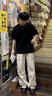Shelley Jones美式短寬版型正肩短袖t恤男夏季新款重磅彈力修身小領(lǐng)口體恤上衣 黑色 XL [推薦120-140斤] 曬單實(shí)拍圖