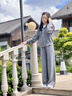 NAVIGARE女童套裝秋季新款兒童外套褲子兩件套長袖毛衫舒適親膚 連帽闊腿深灰 165 曬單實拍圖