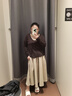UR2026春季新款女裝簡(jiǎn)約純色半松緊腰超寬松A字半裙UWB550003 卡其 M (M-L) 曬單實(shí)拍圖