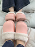 樸西室外防水棉拖鞋冬季保暖可拆卸情侶棉拖舒絨棉可拆卸室內棉拖女 淺粉 40-41 曬單實(shí)拍圖